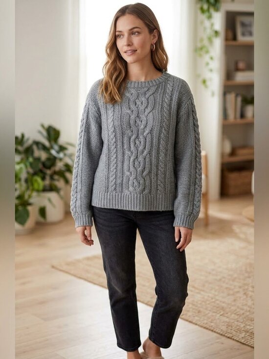 Wooden Ships Sweaters - Wooden Ships Cable Knit Solid Oversized Cropped Relaxed Fit Sweater Top S/M